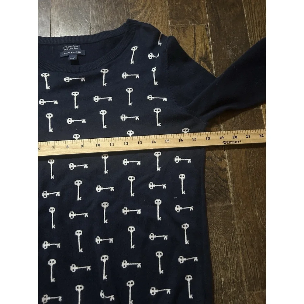 Tommy‎ Hilfiger Sweater Pima Cotton Key Design Crew Neck Navy Blue Womens Medium